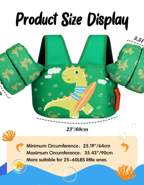 Load image into Gallery viewer, Kids Swim Vest for 25-60 Lbs with Whistle, Swimming Trainer Floaties Vests with Double Security Buckle for 3 4 5 6 7 8 Years Old Children, Green Dinosaur

