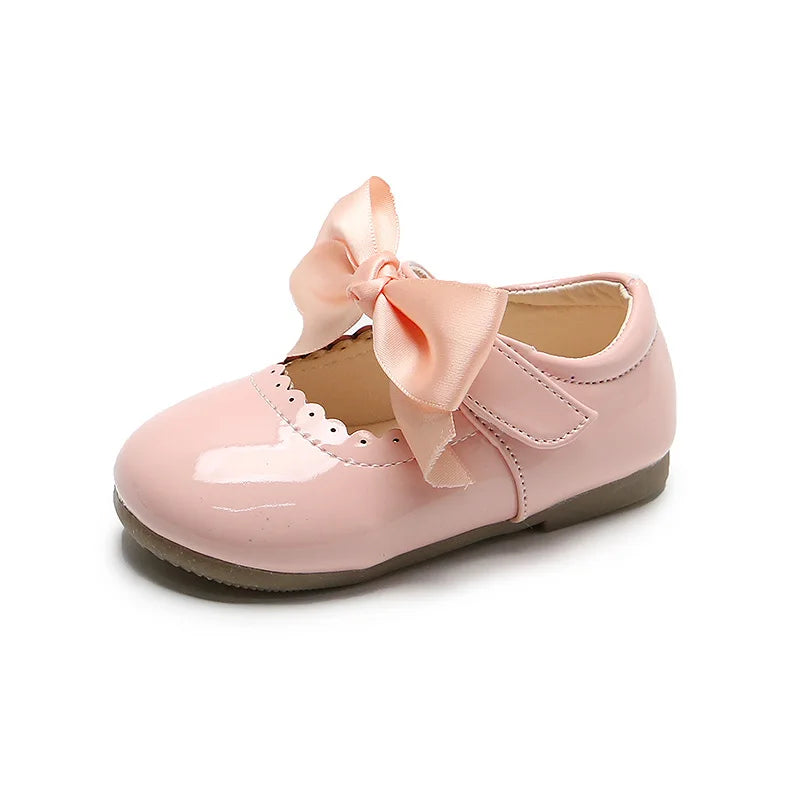 Flower Children Kids Pink White Black Leather Shoes for Little Toddler Baby Girls Slip on Butterfly Dance Princess Shoes New