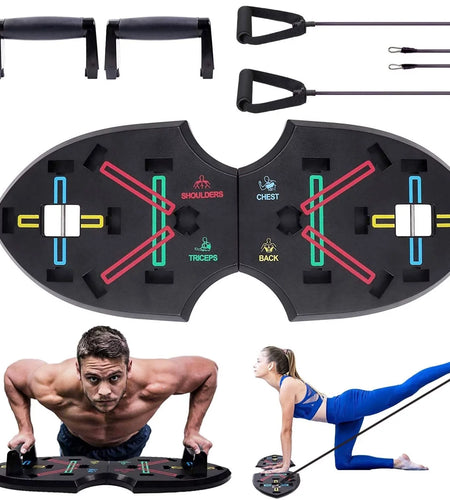 12 in 1 Push up Rack Board System Fitness Workout Train Gym Exercise with 2 Resistance Bands