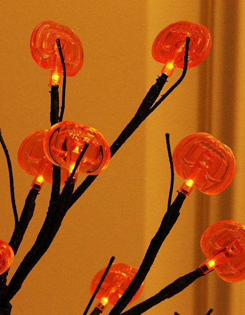 Load image into Gallery viewer, 24 LED Lighted Halloween Tree, Battery Operated Birch Tree with 24 DIY Pumpkins, Indoor Home Table Desktop Best Halloween Decorations Gift Package
