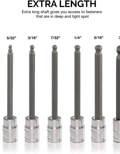 Load image into Gallery viewer, 10072A 3/8-Inch Drive Extra Long Allen Hex Bit Socket Set, SAE, 1/8-Inch - 3/8-Inch | S2 and Cr-V Steel, 7-Piece Set
