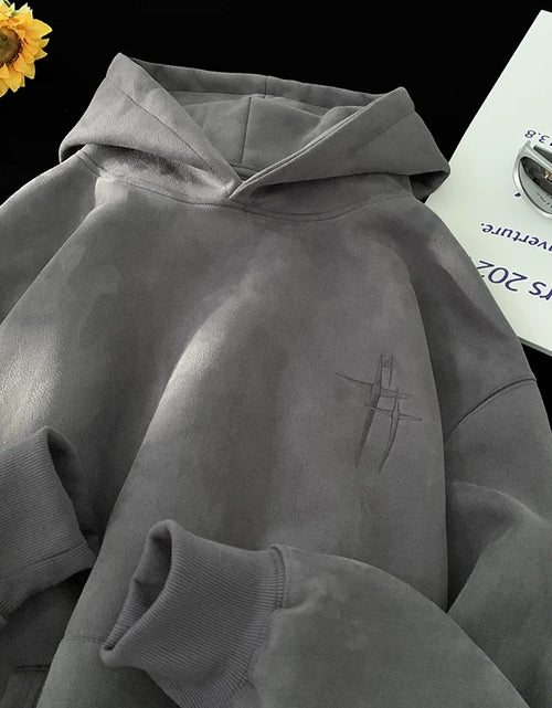 Load image into Gallery viewer, 2023 Men&#39;S Streetwear Vintage Embroidered Suede Hooded Sweatshirt High Quality Hoodie Fashion Hip Hop Unisex Pullover Y2K Clothe
