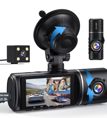 3 Channel Dash Cam, 1080P Front and Rear Inside, Dashcam Three Way Triple Car Camera with IR Night Vision, Loop Recording, G-Sensor, WDR, 24H Parking Monitor, Support 128GB Max