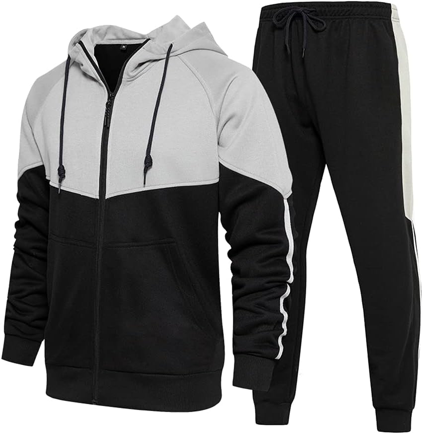 Hfyihgf Men's Tracksuit 2 Piece Long Sleeve Pullover Jogging Track Suit Athletic Casual Slim Fit Sweatsuit(Light Blue,L