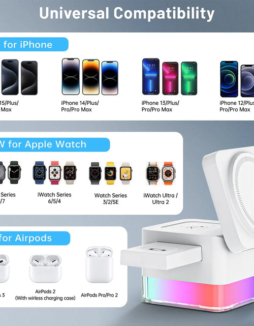 Load image into Gallery viewer, Wireless Charging Station, 3 in 1 Mag-Safe Charger Stand for Multiple Iphone Devices, Magnetic Wireless Charger for Iphone 15/14/13/12/Pro/Pro Max, Iwatch Ultra/Se/9/8/7/6/5/4/3/2, Airpods 2/3, White

