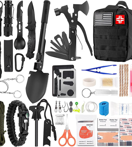 Survival Kit and First Aid Kit, 142Pcs Professional Survival Gear and Equipment with Molle Pouch, for Men Dad Husband Who Likes Camping Outdoor Adventure