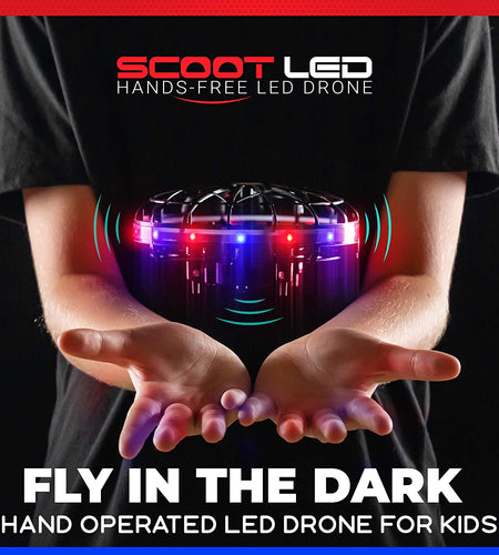 Scoot LED Hand Operated Drone for Kids or Adults - Hands Free Motion Sensor Mini Drone, Easy Indoor Small UFO Toy Flying Ball Drone Toy for Boys and Girls (Red/Blue)