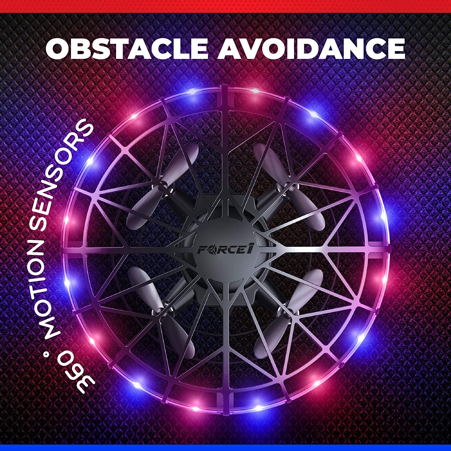 Scoot LED Hand Operated Drone for Kids or Adults - Hands Free Motion Sensor Mini Drone, Easy Indoor Small UFO Toy Flying Ball Drone Toy for Boys and Girls (Red/Blue)