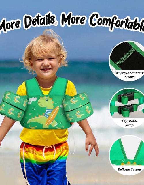 Load image into Gallery viewer, Kids Swim Vest for 25-60 Lbs with Whistle, Swimming Trainer Floaties Vests with Double Security Buckle for 3 4 5 6 7 8 Years Old Children, Green Dinosaur
