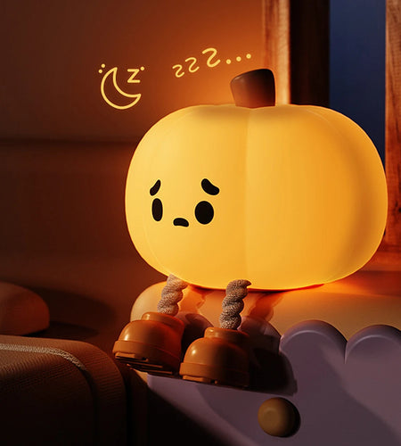 LED Night Lights Cute Pumpkin Safe Silicone Lamp USB Rechargeable Timing Bedside Decor Kids Baby Soft Nightlight Halloween Gift