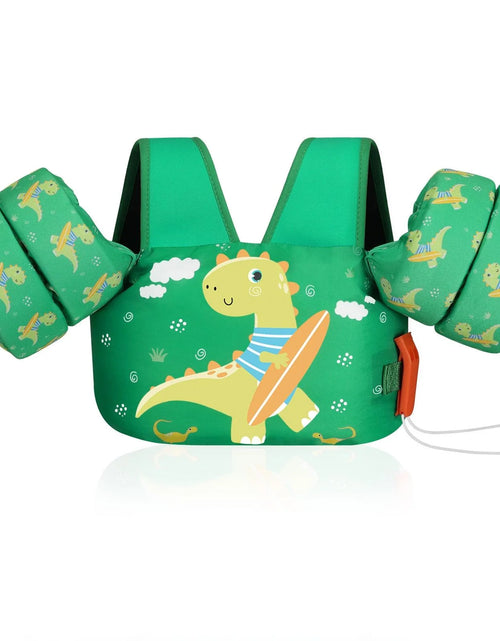 Load image into Gallery viewer, Kids Swim Vest for 25-60 Lbs with Whistle, Swimming Trainer Floaties Vests with Double Security Buckle for 3 4 5 6 7 8 Years Old Children, Green Dinosaur
