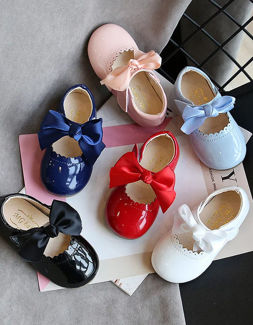 Load image into Gallery viewer, Flower Children Kids Pink White Black Leather Shoes for Little Toddler Baby Girls Slip on Butterfly Dance Princess Shoes New
