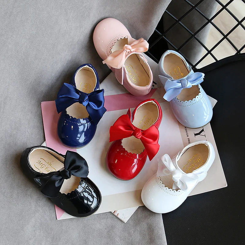 Flower Children Kids Pink White Black Leather Shoes for Little Toddler Baby Girls Slip on Butterfly Dance Princess Shoes New