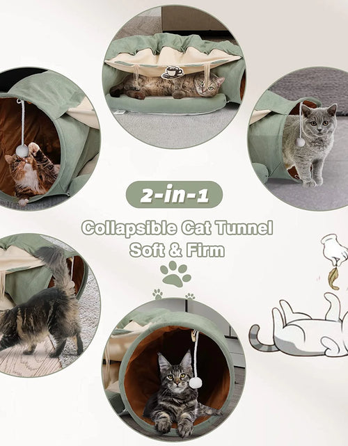 Load image into Gallery viewer, Cat Tunnel Tube Collapsible W/ Bed Cat Toy for Small Medium Large Cat, Yellow
