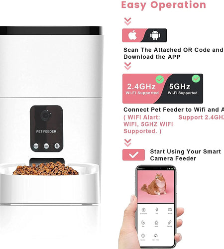 Pet Feeder,6L Automatic Pet Feeder for Cats and Dogs,1080P Camera,App Control,Voice Recorder,Timed Feeder for Schedule Feeding, Dual Power Supply,Wifi Pet Food Dispenser with App Control