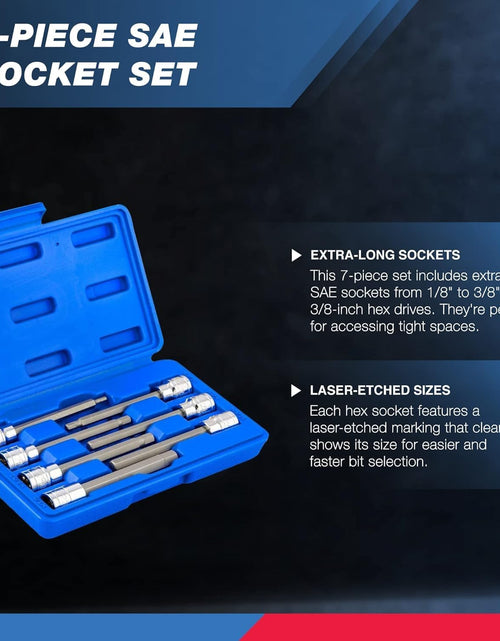 Load image into Gallery viewer, 10072A 3/8-Inch Drive Extra Long Allen Hex Bit Socket Set, SAE, 1/8-Inch - 3/8-Inch | S2 and Cr-V Steel, 7-Piece Set
