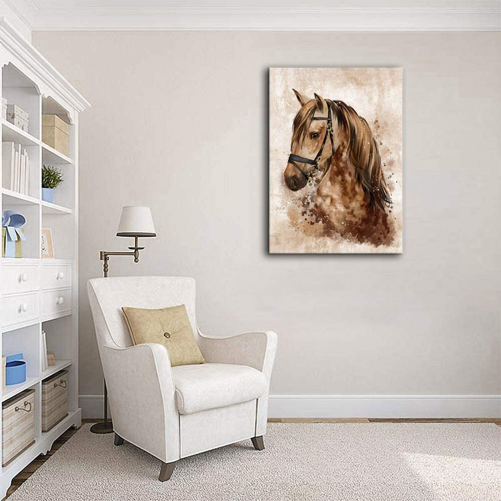 Horse Wall Art Abstract Brown Canvas Pictures Vintage Canvas Prints Modern Animal Canvas Artwork Rustic Retro Canvas Art Framed Ready to Hang 20" X 28"