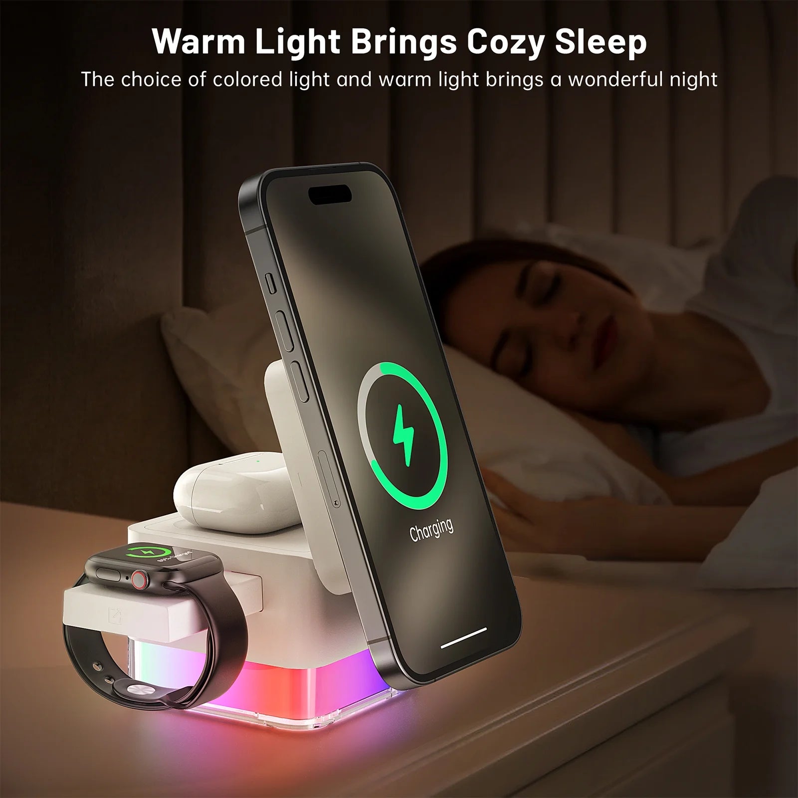 Wireless Charging Station, 3 in 1 Mag-Safe Charger Stand for Multiple Iphone Devices, Magnetic Wireless Charger for Iphone 15/14/13/12/Pro/Pro Max, Iwatch Ultra/Se/9/8/7/6/5/4/3/2, Airpods 2/3, White