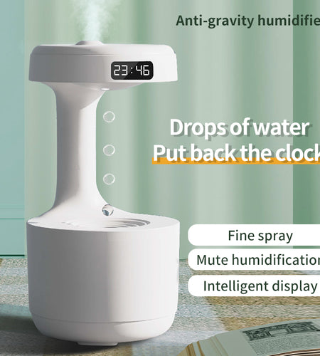 Bedroom Anti-Gravity Humidifier with Clock Water Drop Backflow Aroma Diffuser Large Capacity Office Bedroom Mute Heavy Fog Household Sprayer