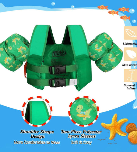 Kids Swim Vest for 25-60 Lbs with Whistle, Swimming Trainer Floaties Vests with Double Security Buckle for 3 4 5 6 7 8 Years Old Children, Green Dinosaur