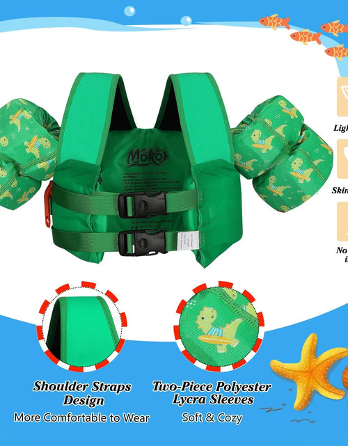 Load image into Gallery viewer, Kids Swim Vest for 25-60 Lbs with Whistle, Swimming Trainer Floaties Vests with Double Security Buckle for 3 4 5 6 7 8 Years Old Children, Green Dinosaur
