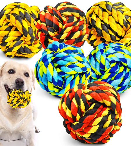 XL Dog Chew Toys for Aggressive Chewers, Dog Balls for Large Dogs, Heavy Duty Dog Toys with Tough Twisted, Dental Cotton Dog Rope Toy for Medium Dogs, 6 Pack Indestructible Puppy Teething Chew Toy