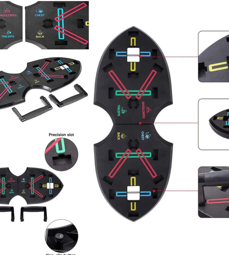 12 in 1 Push up Rack Board System Fitness Workout Train Gym Exercise with 2 Resistance Bands