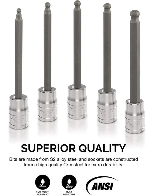 Load image into Gallery viewer, 10072A 3/8-Inch Drive Extra Long Allen Hex Bit Socket Set, SAE, 1/8-Inch - 3/8-Inch | S2 and Cr-V Steel, 7-Piece Set
