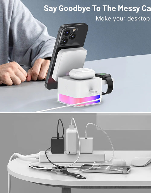 Load image into Gallery viewer, Wireless Charging Station, 3 in 1 Mag-Safe Charger Stand for Multiple Iphone Devices, Magnetic Wireless Charger for Iphone 15/14/13/12/Pro/Pro Max, Iwatch Ultra/Se/9/8/7/6/5/4/3/2, Airpods 2/3, White
