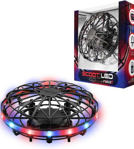 Scoot LED Hand Operated Drone for Kids or Adults - Hands Free Motion Sensor Mini Drone, Easy Indoor Small UFO Toy Flying Ball Drone Toy for Boys and Girls (Red/Blue)