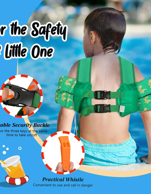 Load image into Gallery viewer, Kids Swim Vest for 25-60 Lbs with Whistle, Swimming Trainer Floaties Vests with Double Security Buckle for 3 4 5 6 7 8 Years Old Children, Green Dinosaur
