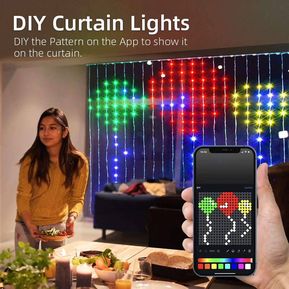 Christmas Curtain Lights, Smart Lights LED, 6.6 X 6.6Ft, 400 RGBIC Leds，Color Changing Window Lights, Dynamic DIY Curtain String Lights for Bedroom Wall, Outdoor IP65 Waterproof