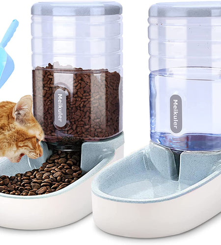 Meikuler Pets Auto Feeder 3.8L,Food Feeder and Water Dispenser Set for Small & Big Dogs Cats and Pets Animals (Grey)