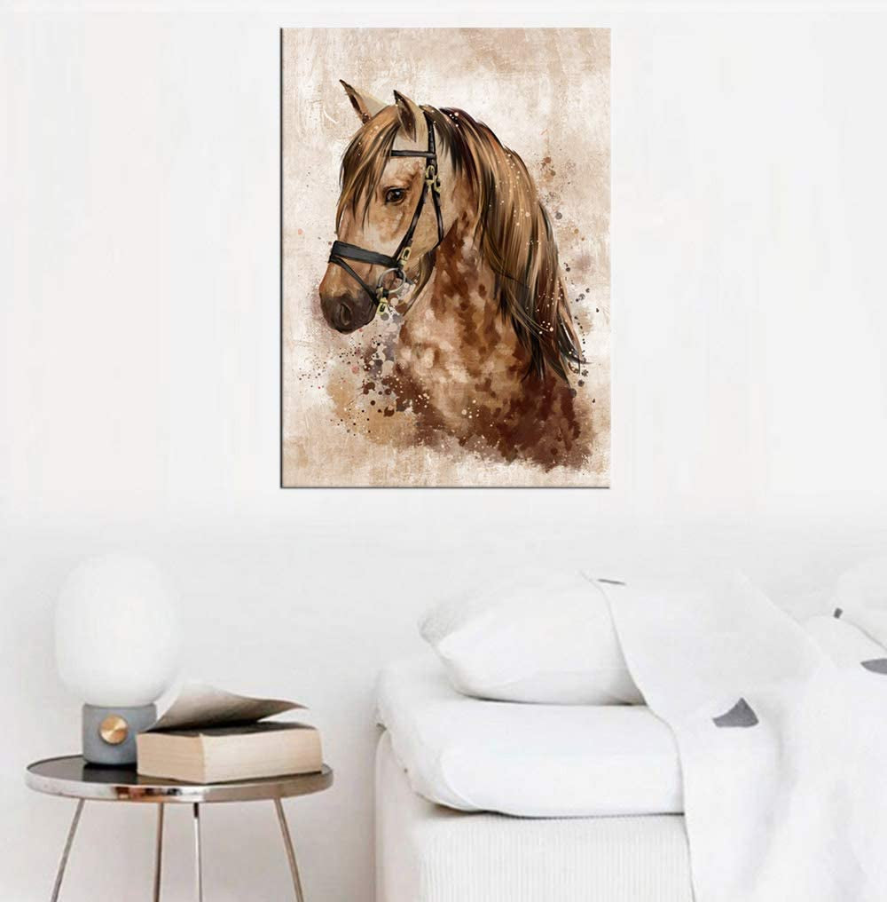 Horse Wall Art Abstract Brown Canvas Pictures Vintage Canvas Prints Modern Animal Canvas Artwork Rustic Retro Canvas Art Framed Ready to Hang 20" X 28"