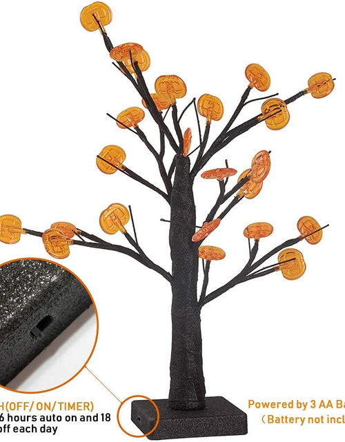 Load image into Gallery viewer, 24 LED Lighted Halloween Tree, Battery Operated Birch Tree with 24 DIY Pumpkins, Indoor Home Table Desktop Best Halloween Decorations Gift Package
