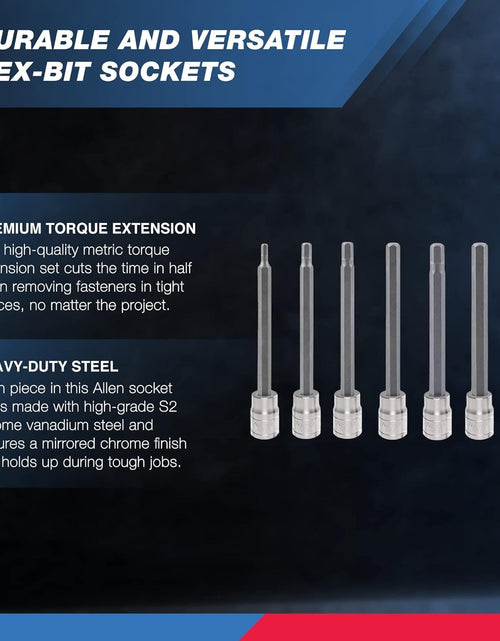 Load image into Gallery viewer, 10072A 3/8-Inch Drive Extra Long Allen Hex Bit Socket Set, SAE, 1/8-Inch - 3/8-Inch | S2 and Cr-V Steel, 7-Piece Set
