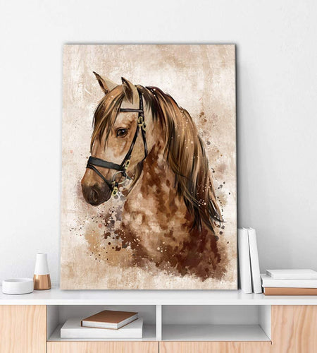Horse Wall Art Abstract Brown Canvas Pictures Vintage Canvas Prints Modern Animal Canvas Artwork Rustic Retro Canvas Art Framed Ready to Hang 20" X 28"