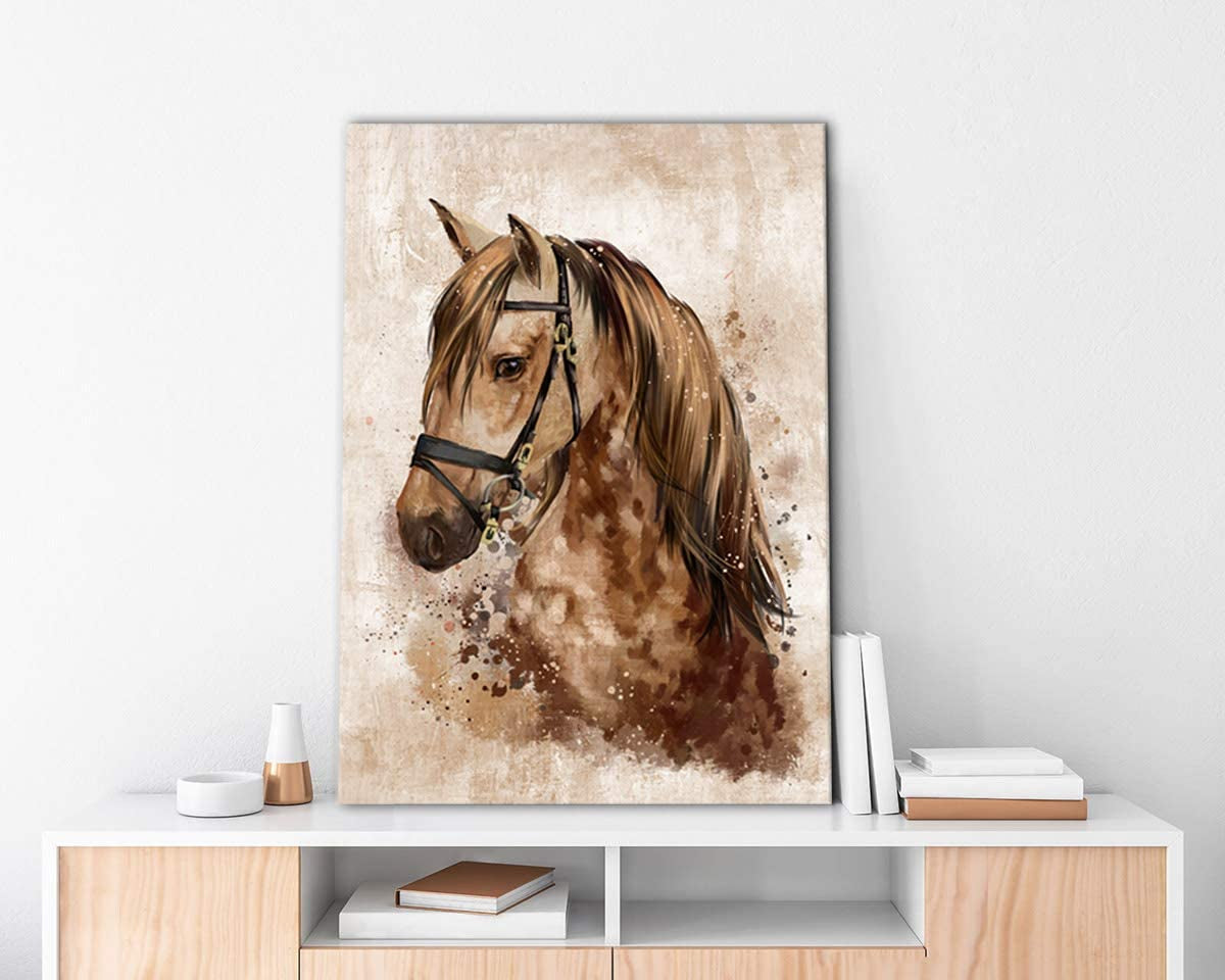 Horse Wall Art Abstract Brown Canvas Pictures Vintage Canvas Prints Modern Animal Canvas Artwork Rustic Retro Canvas Art Framed Ready to Hang 20" X 28"