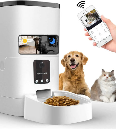 Pet Feeder,6L Automatic Pet Feeder for Cats and Dogs,1080P Camera,App Control,Voice Recorder,Timed Feeder for Schedule Feeding, Dual Power Supply,Wifi Pet Food Dispenser with App Control