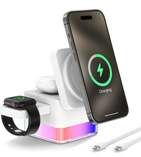 Wireless Charging Station, 3 in 1 Mag-Safe Charger Stand for Multiple Iphone Devices, Magnetic Wireless Charger for Iphone 15/14/13/12/Pro/Pro Max, Iwatch Ultra/Se/9/8/7/6/5/4/3/2, Airpods 2/3, White