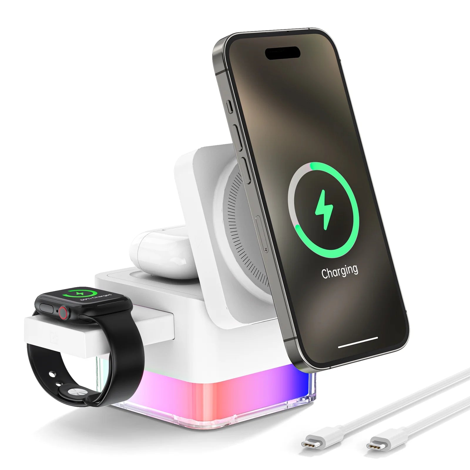 Wireless Charging Station, 3 in 1 Mag-Safe Charger Stand for Multiple Iphone Devices, Magnetic Wireless Charger for Iphone 15/14/13/12/Pro/Pro Max, Iwatch Ultra/Se/9/8/7/6/5/4/3/2, Airpods 2/3, White