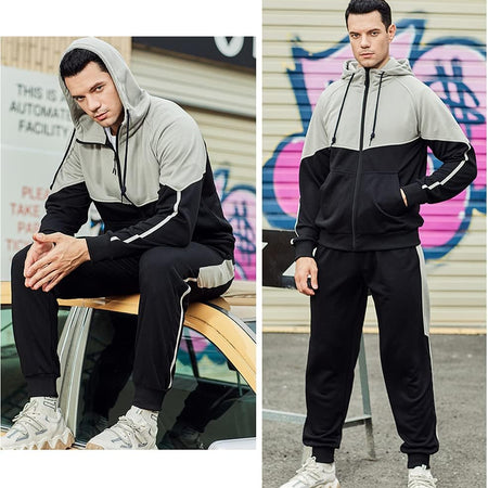 Men'S Hooded Athletic Tracksuit Sweatsuit Long Sleeve Full-Zip Jogging Sweatpants 2 Piece Patchwork Sportsuits