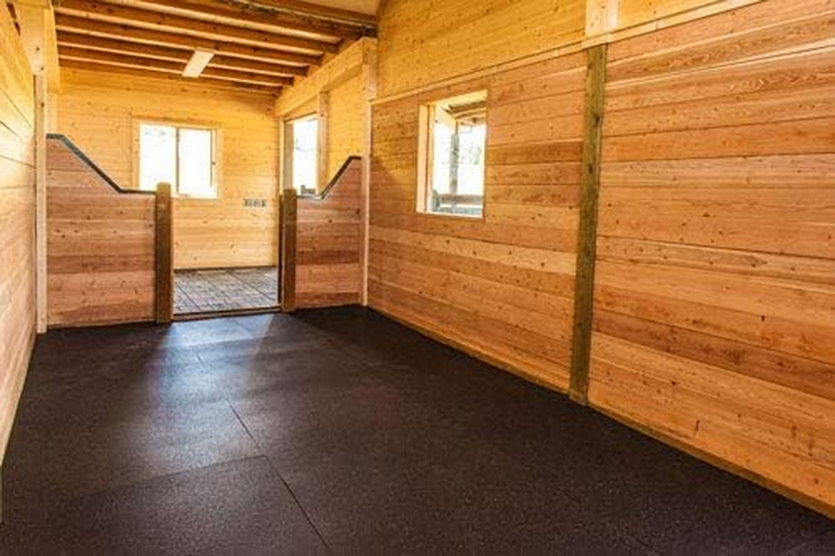 American Floor Tiles - Heavy Duty Stall Tiles - Stable/Horse Tiles - Thick, Durable Rubber Flooring Solid Black 8' X 20' Set 1/2" Thick (40 Tiles Total)