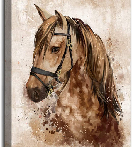Horse Wall Art Abstract Brown Canvas Pictures Vintage Canvas Prints Modern Animal Canvas Artwork Rustic Retro Canvas Art Framed Ready to Hang 20" X 28"
