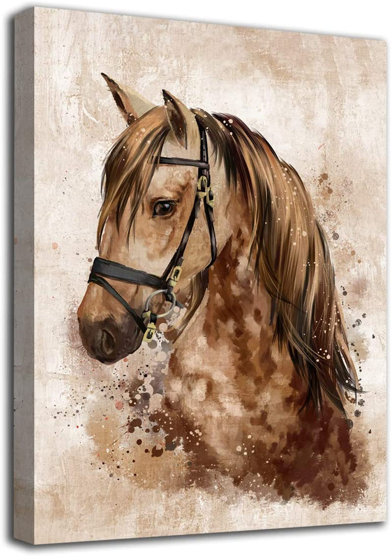 Horse Wall Art Abstract Brown Canvas Pictures Vintage Canvas Prints Modern Animal Canvas Artwork Rustic Retro Canvas Art Framed Ready to Hang 20" X 28"