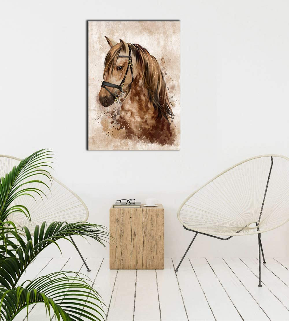 Horse Wall Art Abstract Brown Canvas Pictures Vintage Canvas Prints Modern Animal Canvas Artwork Rustic Retro Canvas Art Framed Ready to Hang 20" X 28"