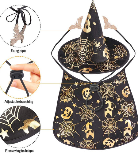 Pet Halloween Costumes Cape with Wizard Hat Dog Cat Halloween Apparels