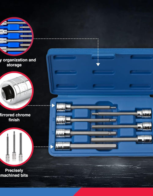 Load image into Gallery viewer, 10072A 3/8-Inch Drive Extra Long Allen Hex Bit Socket Set, SAE, 1/8-Inch - 3/8-Inch | S2 and Cr-V Steel, 7-Piece Set
